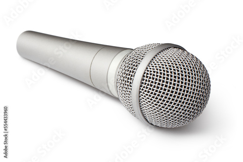 Close-up of wireless microphone, isolated on white background