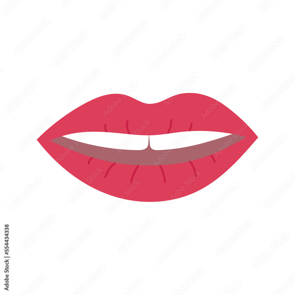 Woman red lips. Open mouth with teeth. Hand drawn doodle style. Template for poster, banner, card, print Woman red lips. Open mouth with teeth. Hand drawn doodle style. Template for poster, banner, card, print