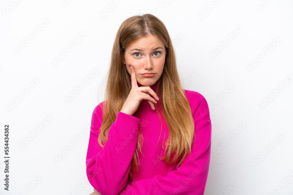 Young caucasian woman isolated on white background and thinking Young caucasian woman isolated on white background and thinking