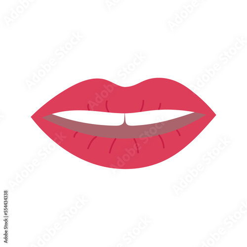 Woman red lips. Open mouth with teeth. Hand drawn doodle style. Template for poster, banner, card, print