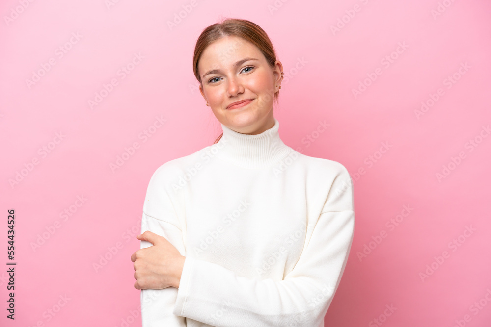 Young caucasian woman isolated on pink background laughing Young caucasian woman isolated on pink background laughing