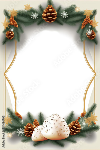 Christmas frame with tinsel and fircone border and plenty of copy space - Created with generative AI technology  photo