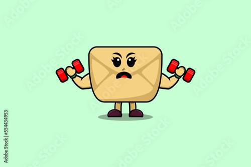 Cute cartoon Envelope character is fitness with barbell in modern style design  photo