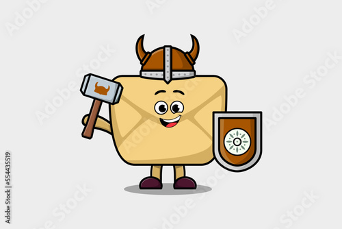 Cute cartoon character Envelope viking pirate with hat 