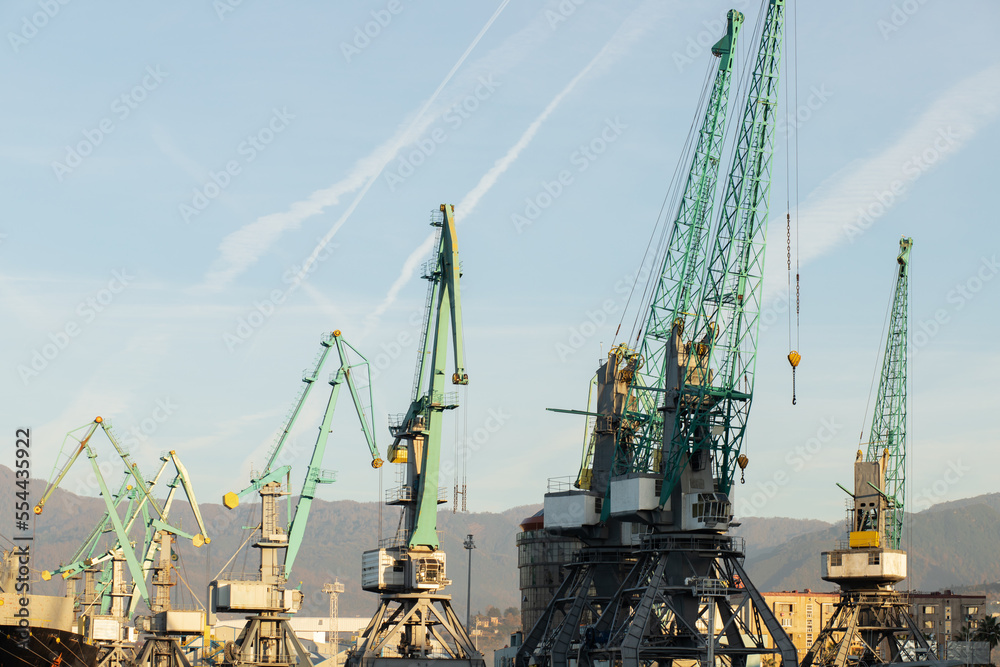sea port, crane in dock, logistics and delivery, dry-cargo ship