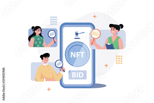 NFT Art BID Illustration concept on white background © freeslab