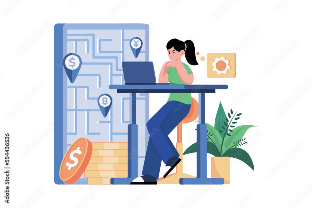 Financial Strategy Illustration concept on white background Financial Strategy Illustration concept on white background