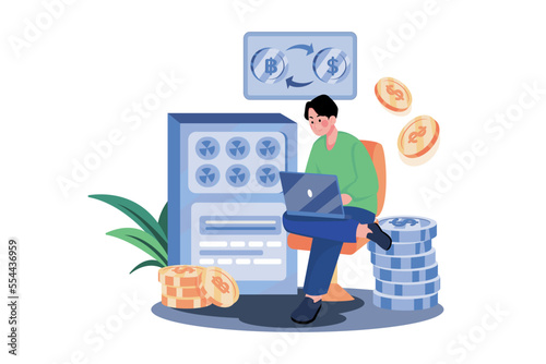 Mining and Trading Cryptocurrency Illustration concept on white background