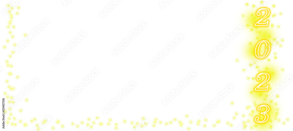Illuminate 2023 Numbers New year Bright Glowing Gold Neon Light On Transparent Background With Yellow Light And Sparkle Dots Frame. PNG Image Illuminate 2023 Numbers New year Bright Glowing Gold Neon Light On Transparent Background With Yellow Light And Sparkle Dots Frame. PNG Image