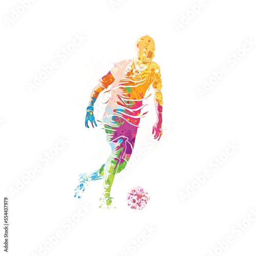 Soccer player in action with ball, colorful illustration 