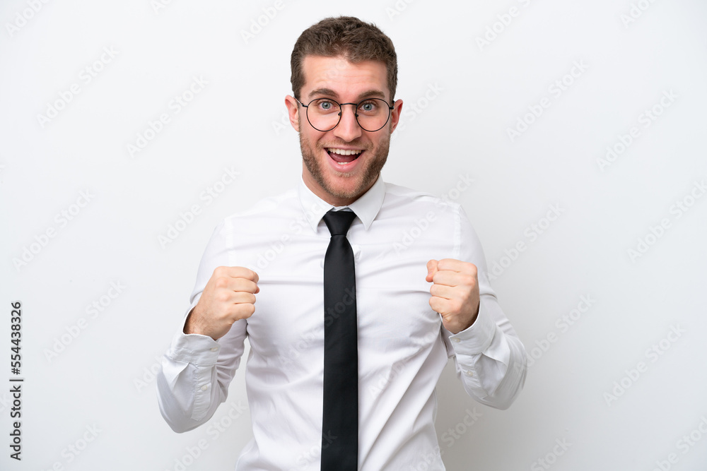 Young business caucasian man isolated on white background celebrating a victory in winner position Young business caucasian man isolated on white background celebrating a victory in winner position