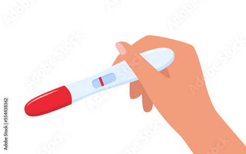 Pregnancy test with one line in woman's hand. Negative pregnancy test result. Planning a baby, motherhood, healthcare. Vector illustration.