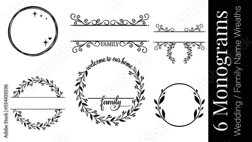 Wedding Monogram Set , Family Name Monogram Frame Set of 6 Designs Bundle