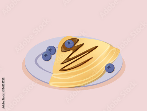 Crepe with blueberries and chocolate sauce