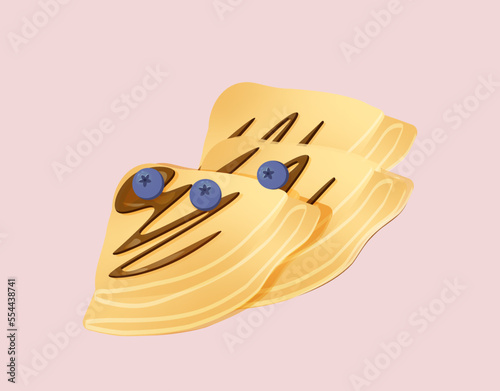 Crepe with blueberries and chocolate sauce