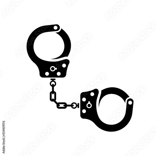 Handcuffs icon black silhouette. Flat design style. Arrest symbol. Punishment for the crime. Law justice. Vector illustration flat design. Isolated on white background.