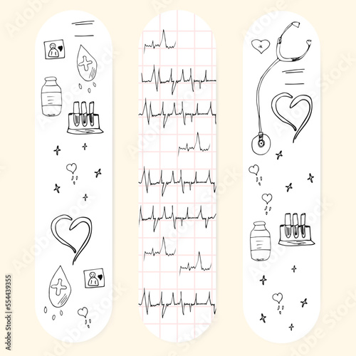 bookmark template for cardiologist. Health care and medicine. Vector illustration in doodle style