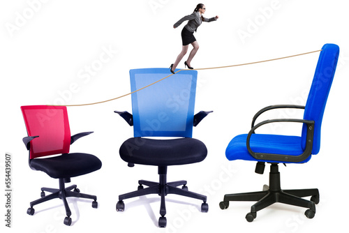 Promotion concept with businessman and chairs