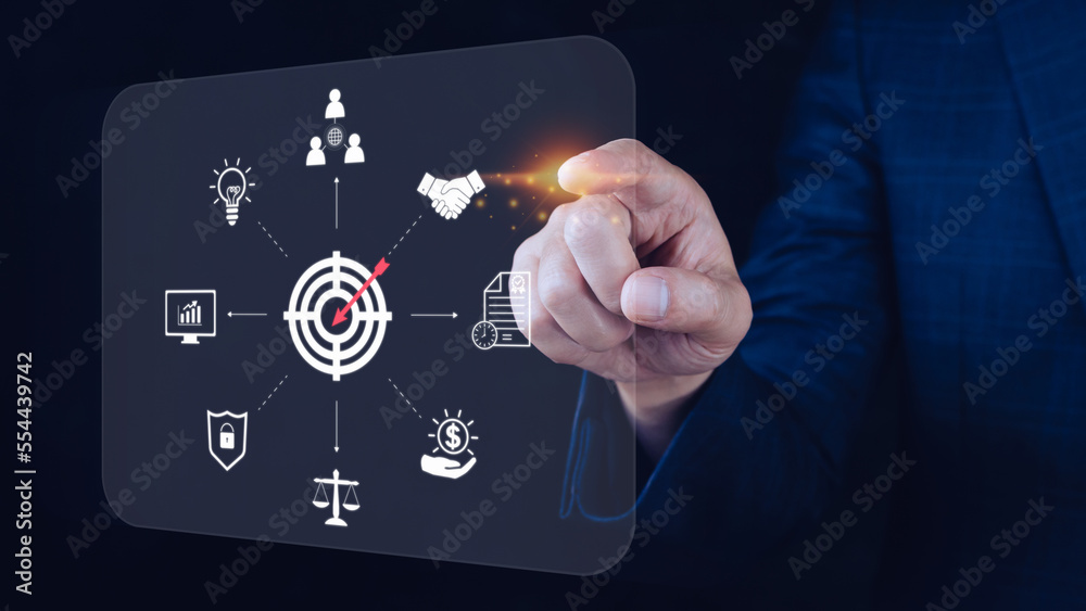 Hand pointing the icon virtual screen of Digital target marketing advertising and sales increase business technology concept, online marketing, E-business, Ecommerce, Business online. Hand pointing the icon virtual screen of Digital target marketing advertising and sales increase business technology concept, online marketing, E-business, Ecommerce, Business online.