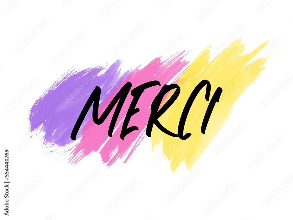 Fototapeta premium Merci Card. Hand Written Lettering for Title, Heading, Photo Overlay, Wedding Invitation, Thank You Message.
