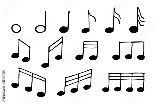 Music note doodle set. Hand drawn musical symbol. Elements for print, web, design, decor, logo
