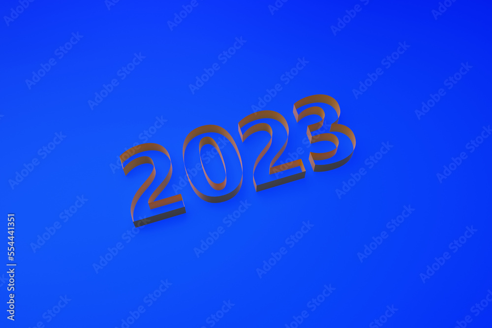 2023 Happy New Year perspective Blue Background 3d illustration 