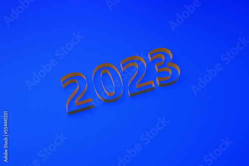 2023 Happy New Year perspective Blue Background 3d illustration 