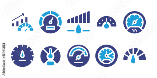 Speedometer icon set. Vector illustration. Containing performance, speedometer, gauge, dashboard
