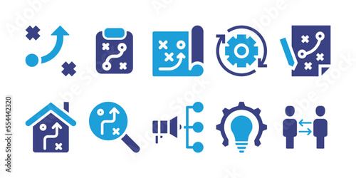 Strategy icon set. Vector illustration. Containing strategy, settings, business strategy, planning strategy, idea, interaction