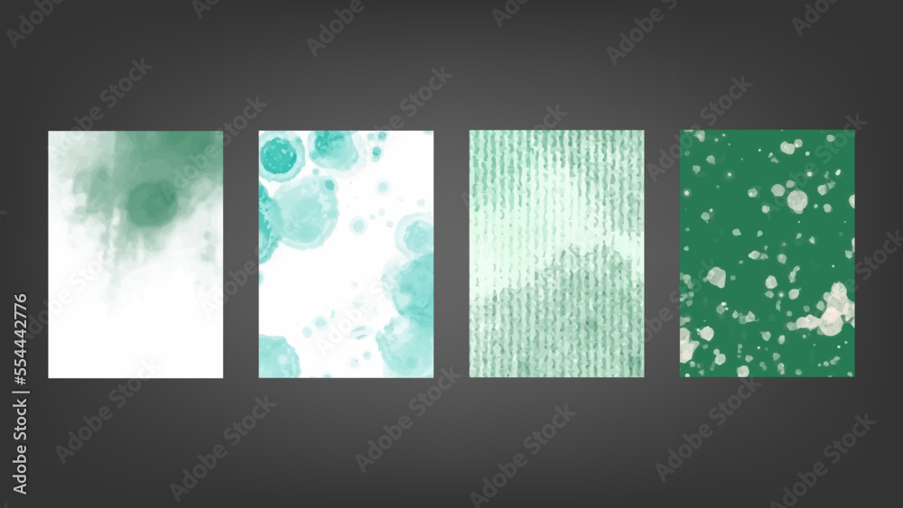 Set of green vector watercolor backgrounds for poster, brochure or flyer, Bundle of watercolor posters, flyers or cards. Banner template.