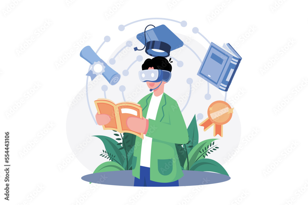 Virtual Learning Experience Illustration concept on white background Virtual Learning Experience Illustration concept on white background