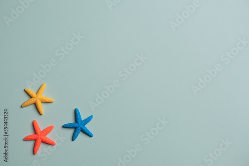 Model sand and starfish on green background for marine tourism design use