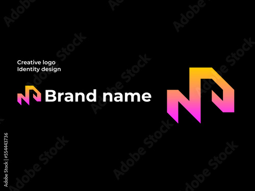 Geometric vector letter np logo mark with identity design