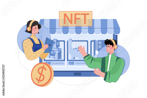 NFT Marketplace Illustration concept on white background