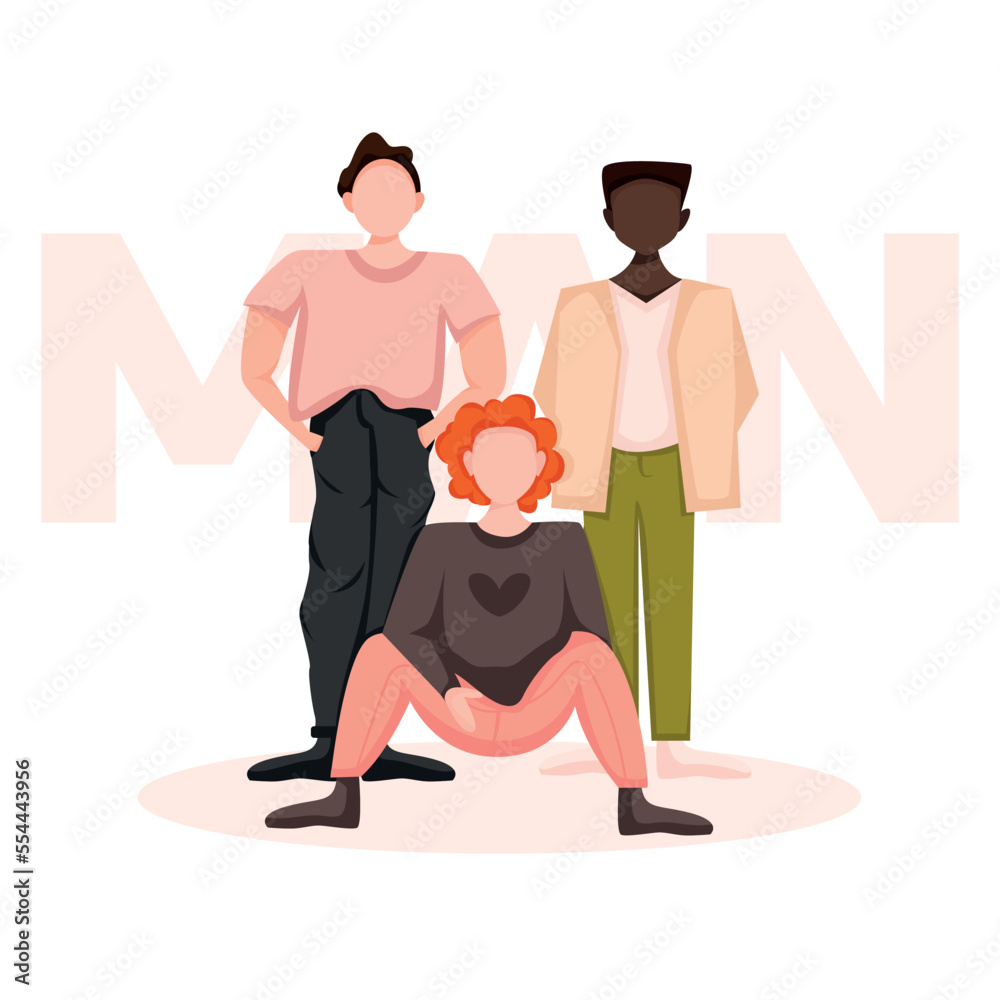 Group of young men.Illustration of a group of people.