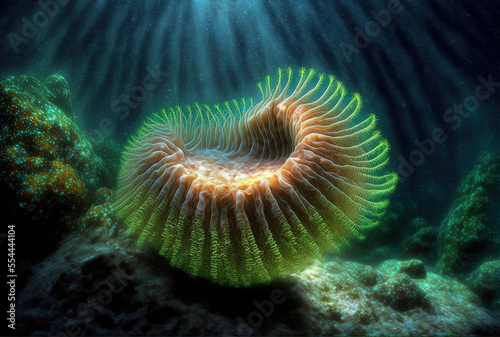 Underwater Marine Life Tubeworm (Sabella Spallanzanii). Generative AI photo