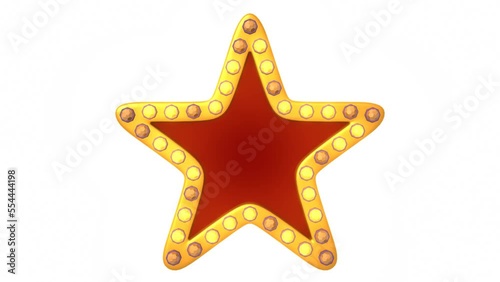 Red star frame gold border light retro advertising sign on white background. 3d rendering