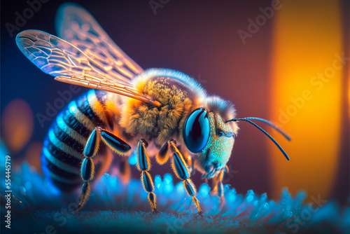Glowing honey bee side view made with Generative AI