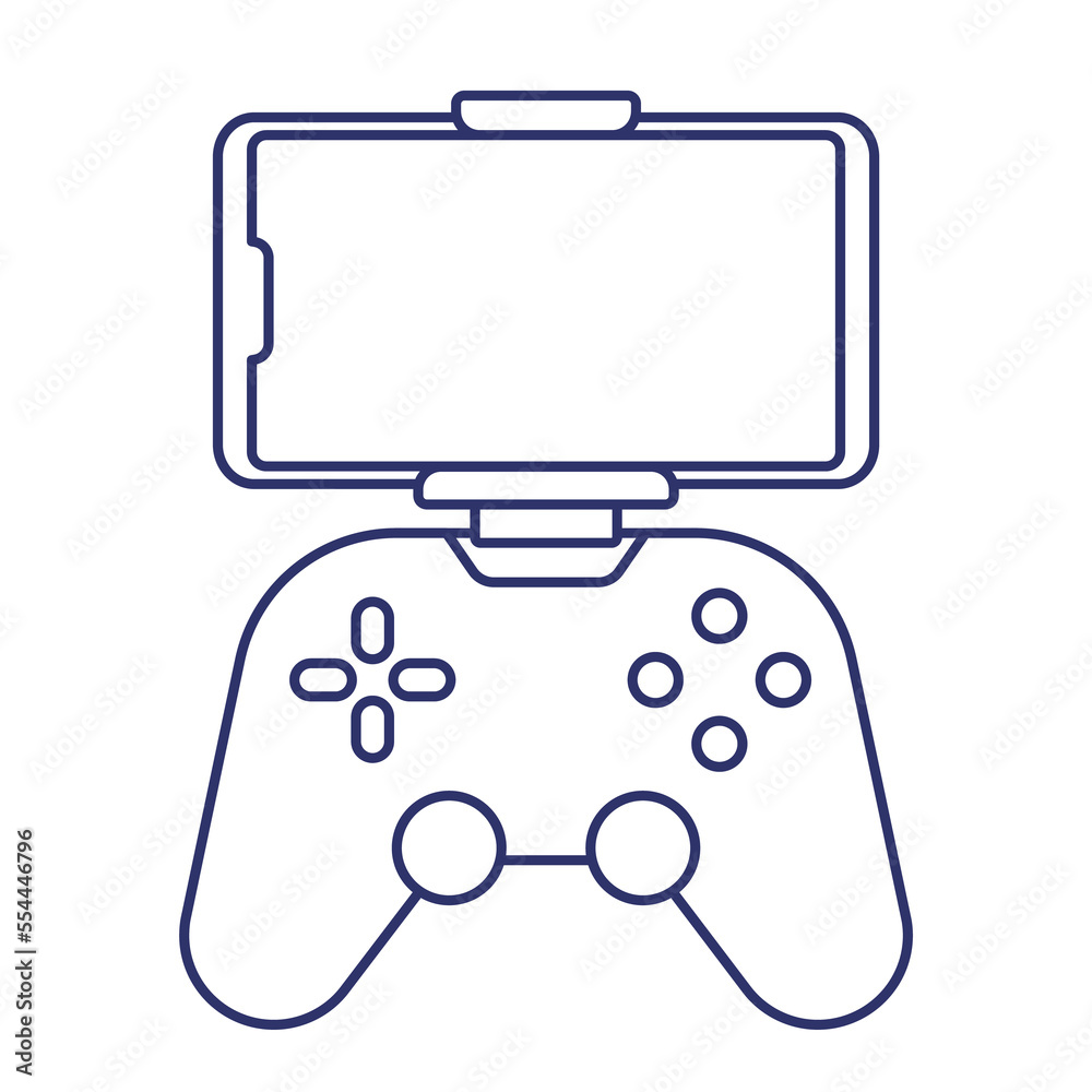 gamepad for smartphone line icon on white, game controller and phone