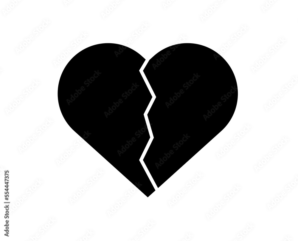 Broken heart icon. Heart broken in half and heartbreak vector Broken heart icon. Heart broken in half and heartbreak vector