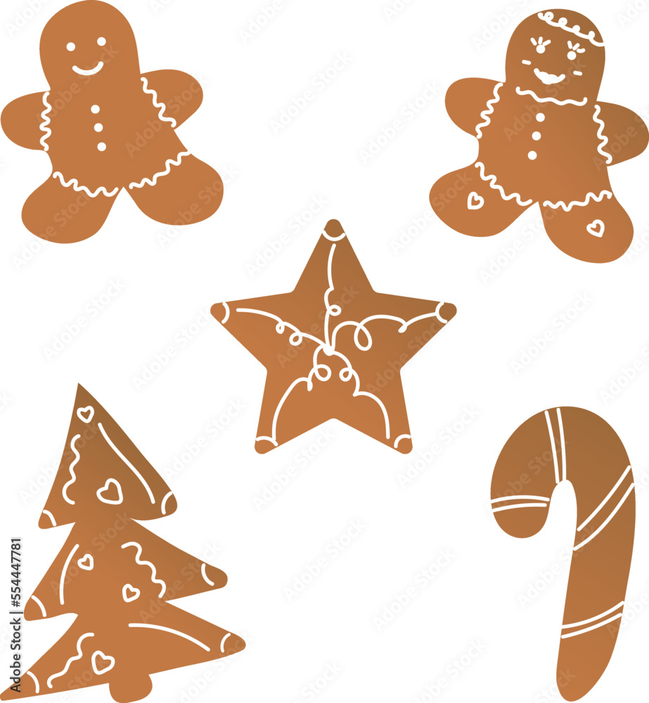 Hand drawn Christmas gingerbread cookies set vector Hand drawn Christmas gingerbread cookies set vector