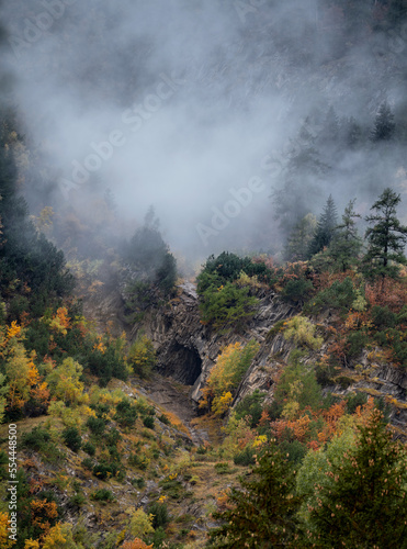 Mist mountains, autumn landscape