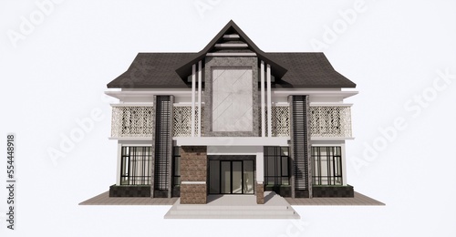 3d rendering 3-storey pos office building with modern tropical concept