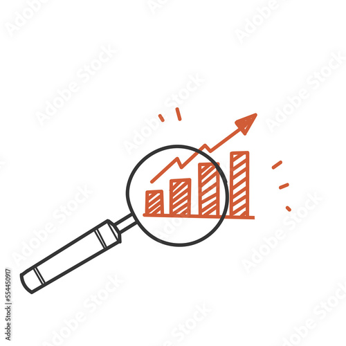 hand drawn doodle magnifying glass and chart data symbol for Business analysis icon illustration