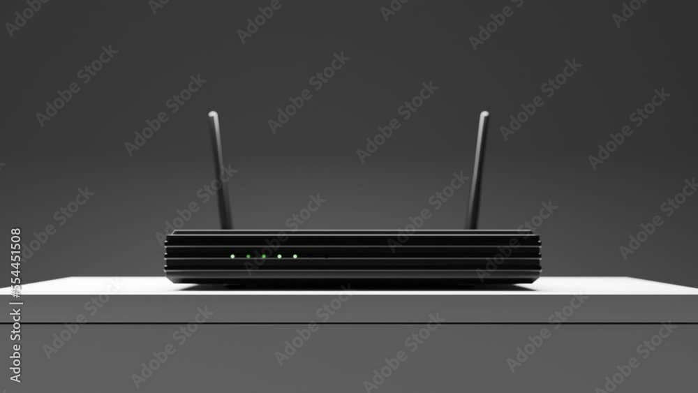 Black Wifi network router with signal animation. High quality 3d rendered looped 4k footage