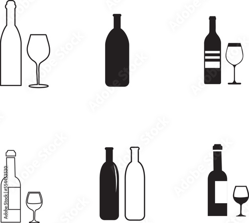 Wine bottle with wine glass icon set illustration on white background..eps