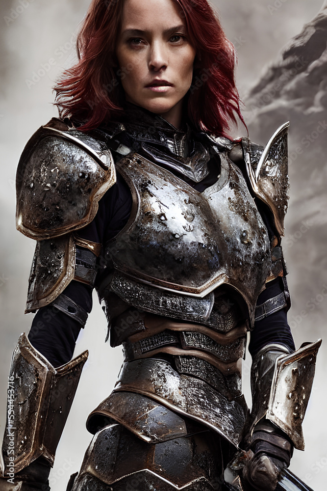 medieval female knight in armour, generative ai medieval female knight in armour, generative ai