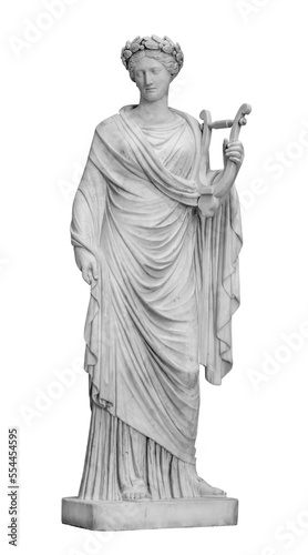 Ancient sculpture of muse. Statue woman with lyre isolated photo with clipping path photo