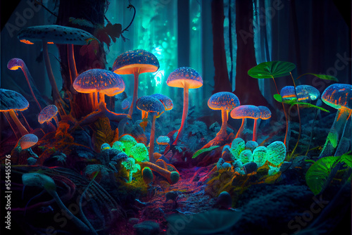 Generative AI abstract render of wallpaper featuring magic mushrooms