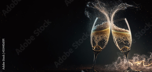 Fotografija Two glasses of champagne, New Year's Eve party - Generative AI